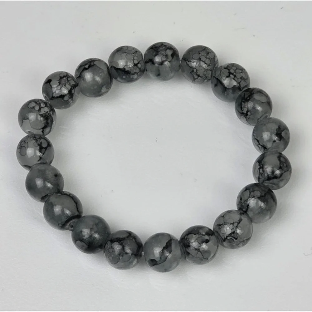 10mm Gray Glass Beads Bracelet Stretchy